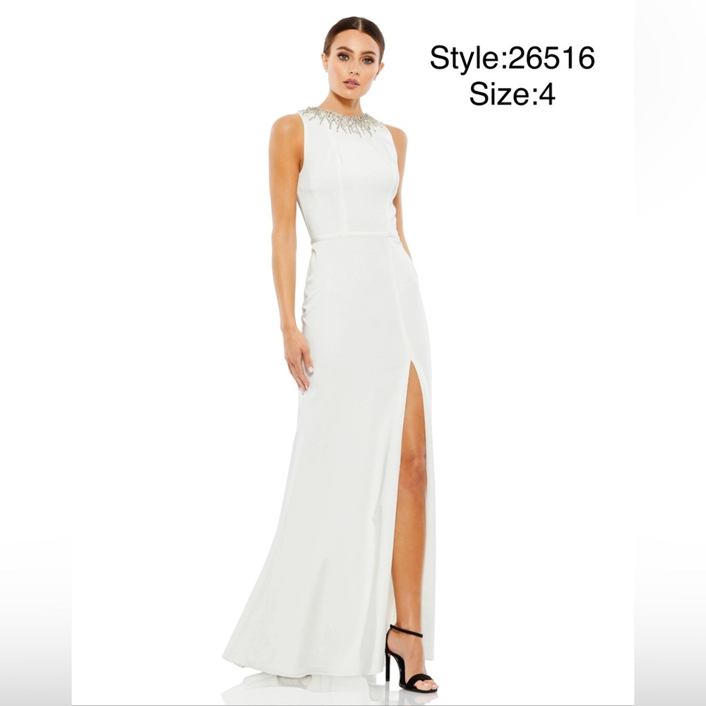 Mac Duggal white sleeveless gown